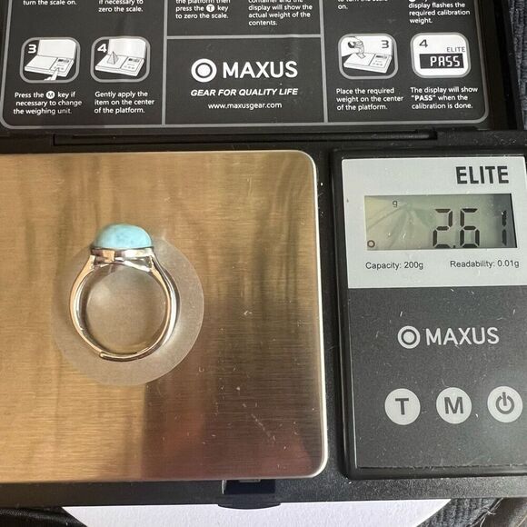 Larimar Crystal Oval Gemstone Ring Size 7 Adjustable (#3) - Picture 5 of 14